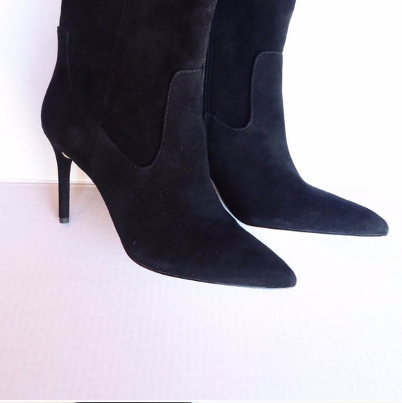 NEW Antonio Melani Black Genuine Suede Leather Dress Knee High Heels Boots - Picture 12 of 15